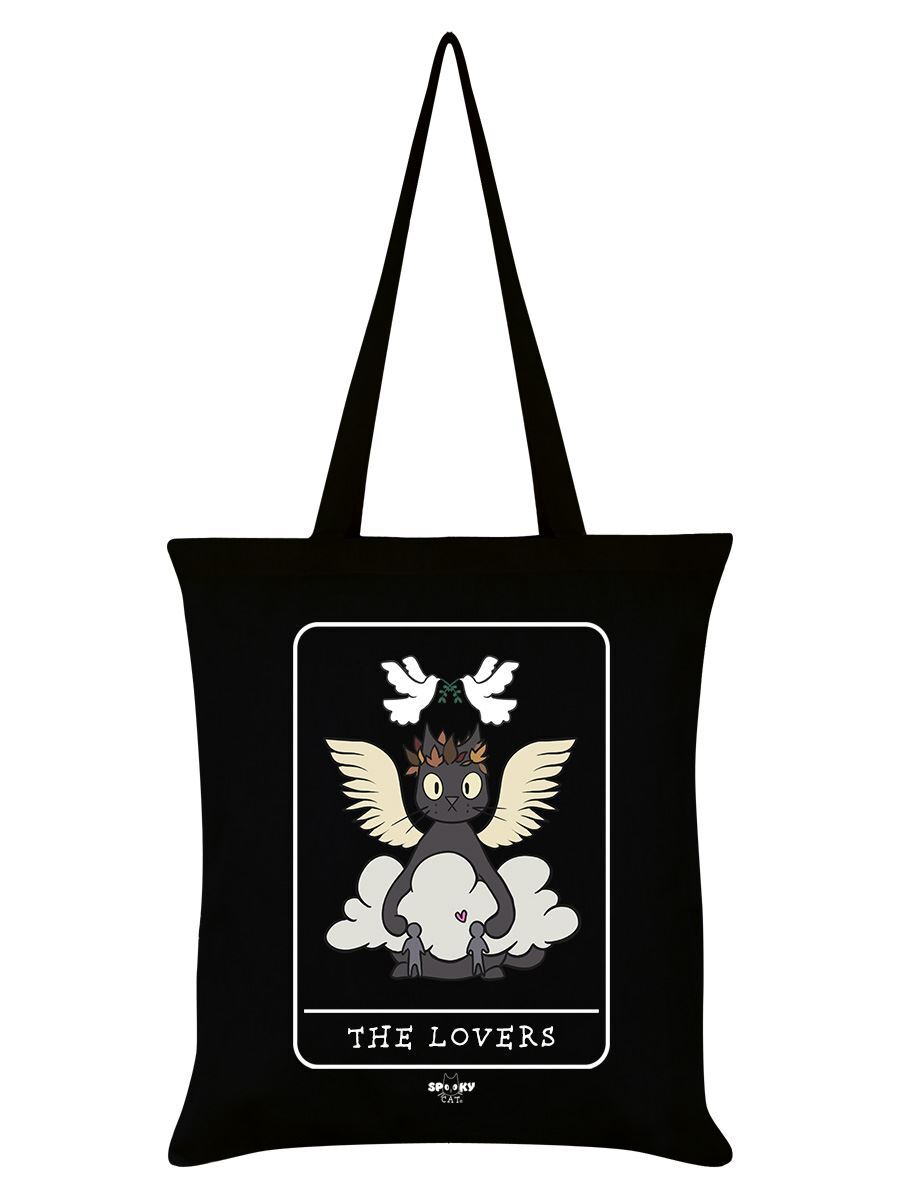 Spooky Cat Tote Bag Tarot The Lovers Black 38x42cm