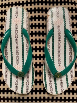 Tory Burch Flip Flop White Emerald Gemini Rope Größe 7