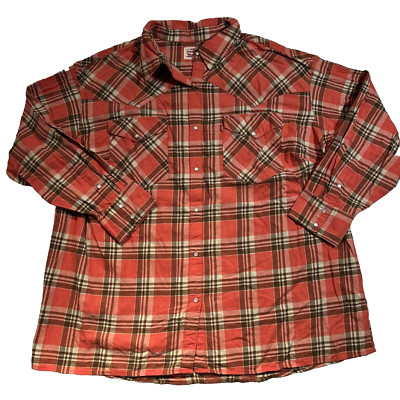 Levi's Shirt Womens 3X Salmon Plaid Western Long Sleeve Pearl Snaps Cowgirl