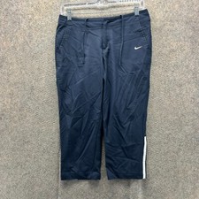 Nike Pants Women Small Black Blue Dri-Fit Cropped Drawstring Running Vintage