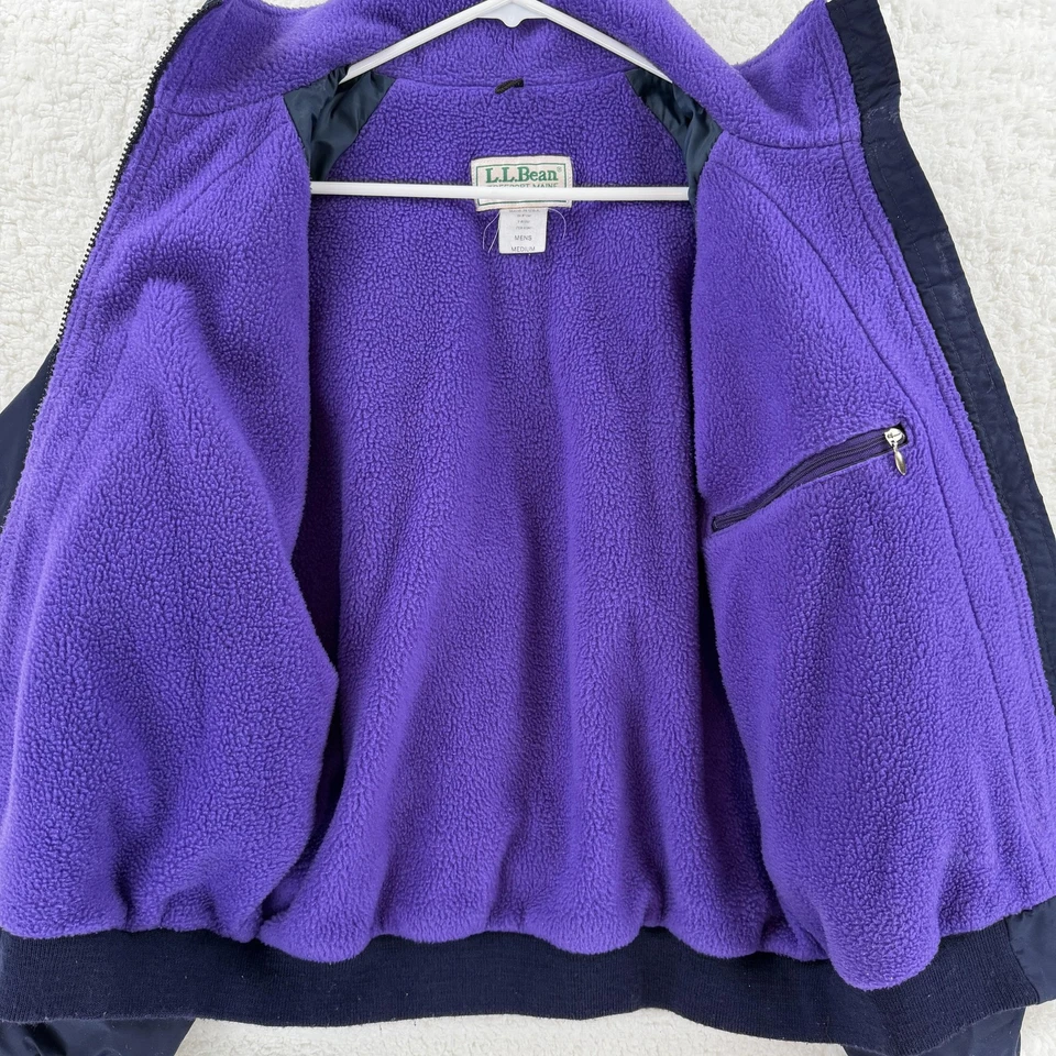 Vintage LL Bean Jacket Mens Medium Navy Purple Warm Up Fleece Lined Made USA 90s - Image 3 of 4
