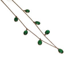 18k Yellow Gold Chain Necklace 7 Cabochon Natural Emeralds 18" Adj Jewelry 750