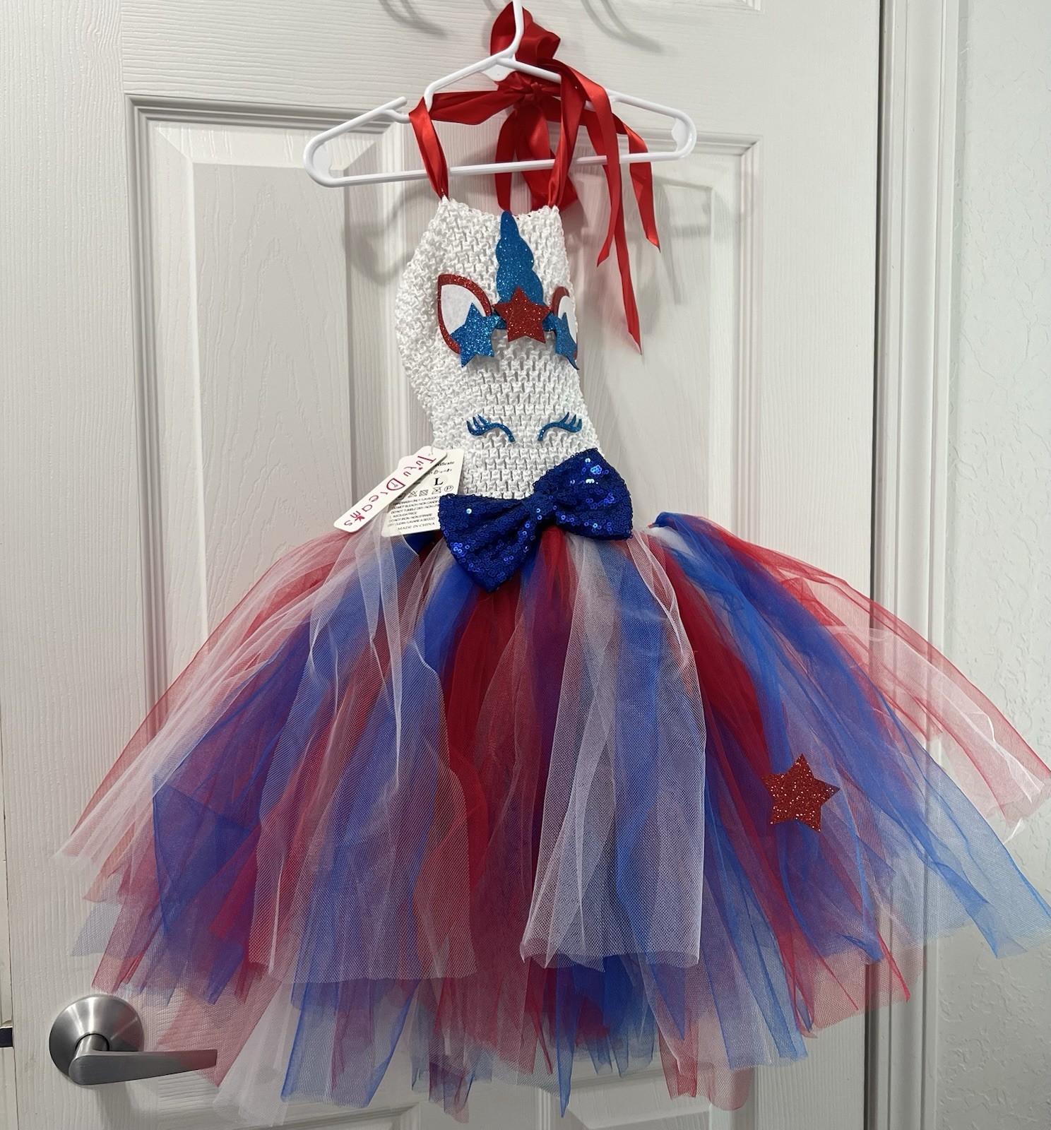 Tutu Dreams Girls Unicorn Halter Tulle Tutu Dress Patriotic RWB Size L