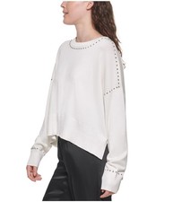 DKNY Womens Rhinstone Pullover Sweater, white, XS