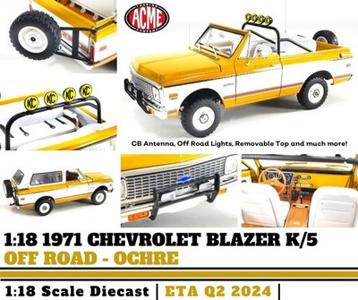 1971 CHEVROLET BLAZER K5 OFFROAD OCHRE WWHITE PANELS 1:18 SCALE BY ACME A1807713