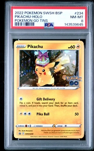 2022 POKEMON SWSH BLACK STAR PROMO POKEMON GO TINS #234 PIKACHU-HOLO PSA 8