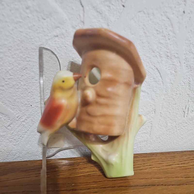 Vintage Porcelain Czechoslovakia Bird Birdhouse Wall Pocket Flower Frog Vase