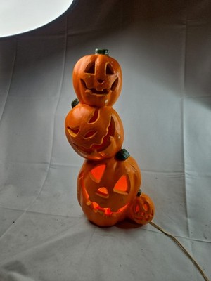 VTG Halloween 18'' Stack Pumpkin Jack-O-Lantern Totem Foam Blow Mold Statue Light