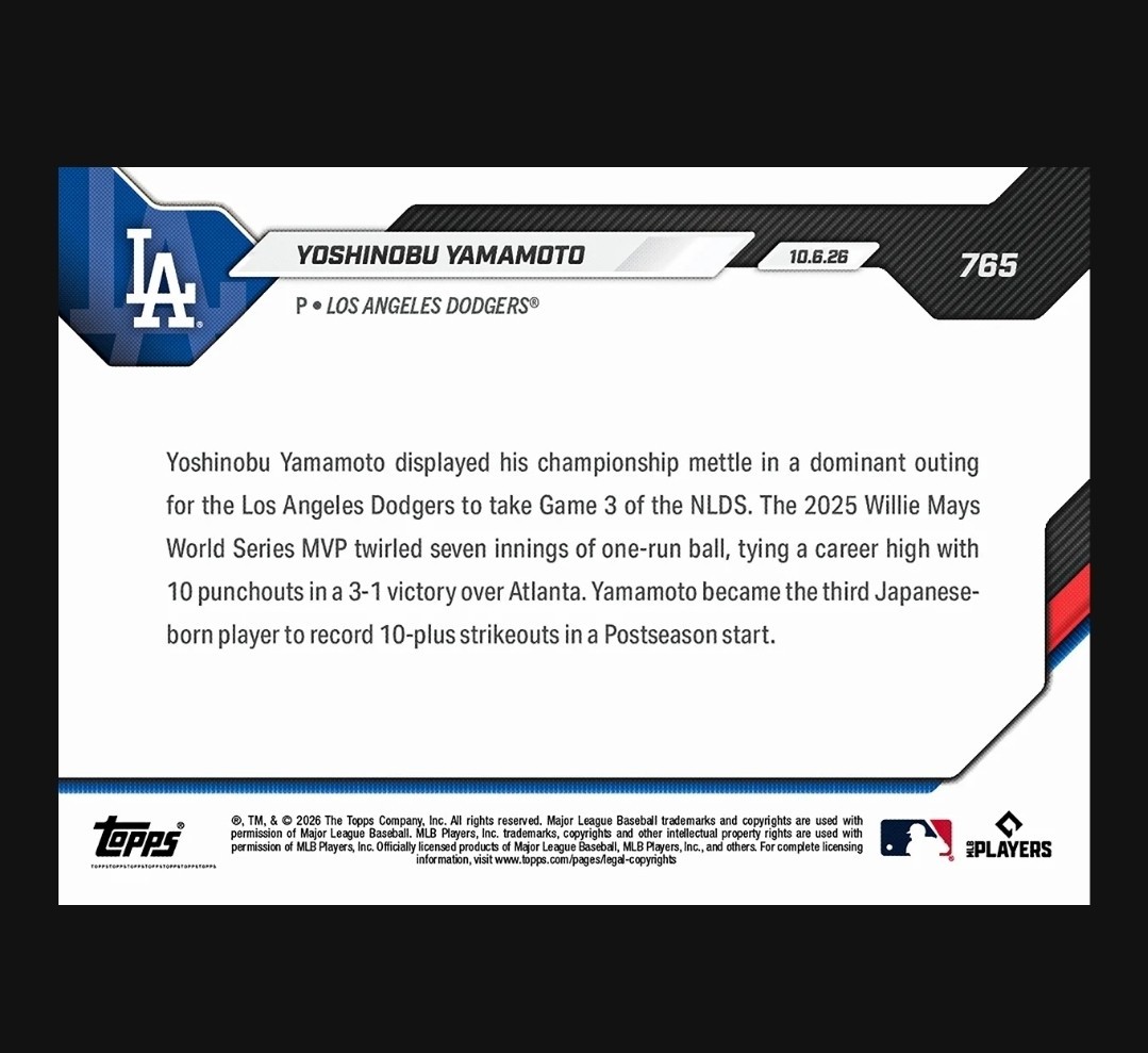 Yoshi YAMAMOTO - 2026 MLB Topps NOW #765 Chance AT 1/1  Auto ☆Dodgers  PRESALE  view 3