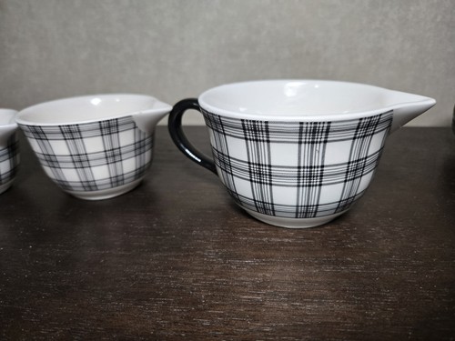 Set 4 Robert Stanley Black White Plaid Porcelain Measuring Cup Baking See Pics - Picture 5 of 17