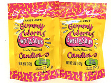 Paquete de 2 caramelos Trader Joe's Sweet & Sour Gummy Worms 5 oz ea gomitas cero azúcar