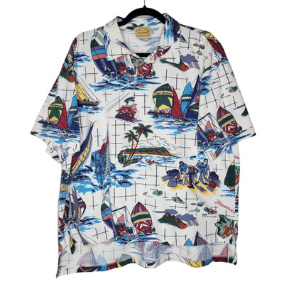 Vtg Reyn Spooner Hawaiian Polo Shirt Mens Large Sailing Regatta Boating Vacation
