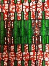 Dutch Wax Block Print Fabric- 6 yard cut - Red, Green Black 14/7216
