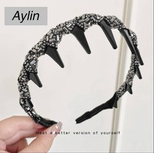 Aylin Black Silver Beaded Spike Plastic Headband for Women All Hair Types