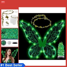 Fairy Wings Light Up Green Halloween Costume Accessories Set Flower Crown