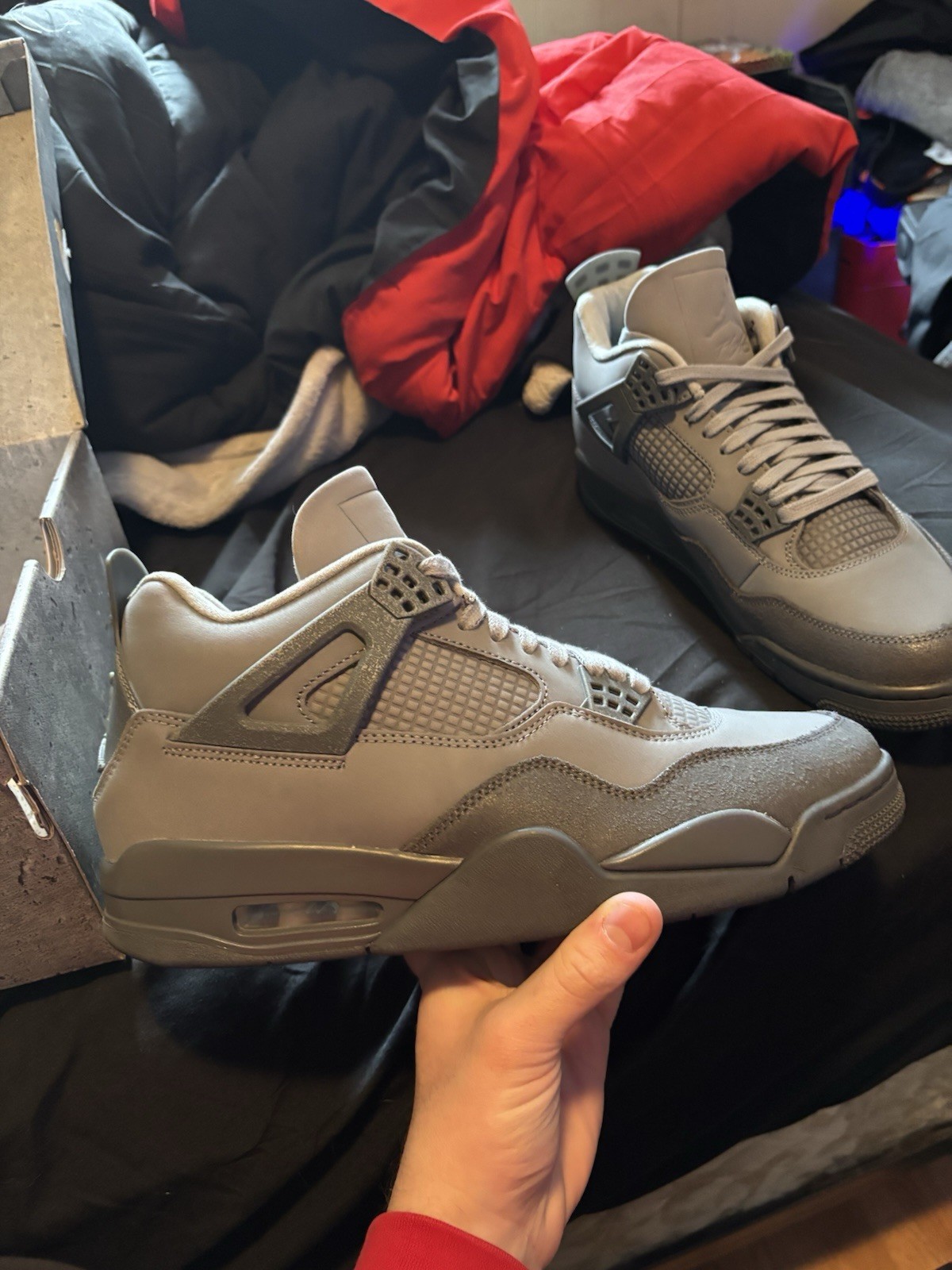 Jordan 4 Wet Cement with box. Never worn out only time worn was to try them on.  thumbnail 10
