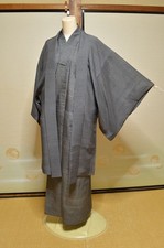 Men's Silk Kimono  Haori SET Japanese vintage Robe Jacket 138cm 1203