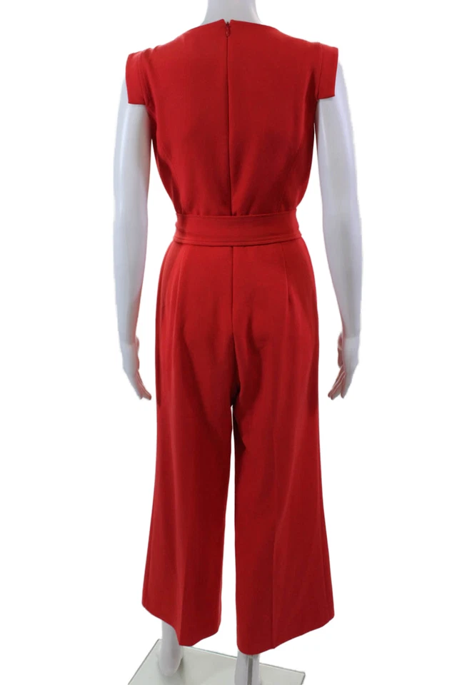 J Crew Womens Linen Blend Belted Round Neck Sleeveless Jumpsuit Red Size 2 - Image 3 of 4