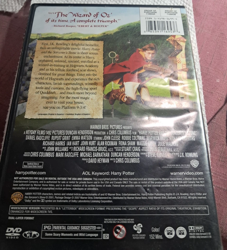 Harry Potter and the Sorcerer's Stone DVD Widescreen Warner Brothers '01 Fantasy - Image 2 of 2