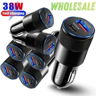 Dual Ports Car Fast Charger Adapter PD 38W USB-C+USB-A Universal Phone Plug Lot
