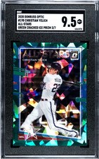 2020 Donruss Optic 198 Christian Yelich GREEN CRACKED ICE PRIZM /7 SGC 9.5 MINT+