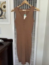 Ribbed Knit Tan Bodycon Dress Womens Size Large Minimalist L