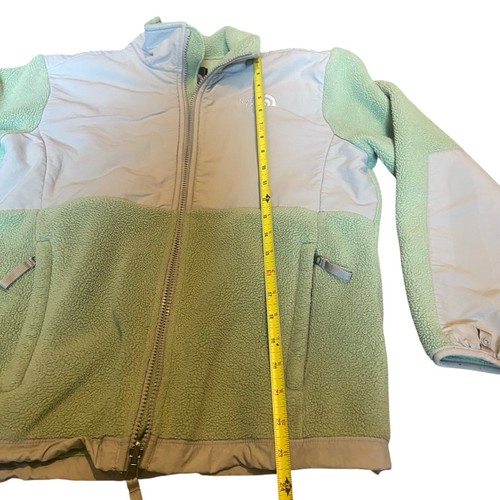 North Face Pastel Green Fleece Jacket Polartec Denali Gray Shell Logo Girls Lg - Picture 7 of 11