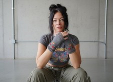 Handknit Flower Accent Fingerless Gloves Gray Oran  Women and Men  Warm Soft