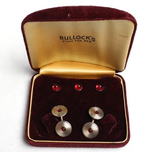Vintage 1930s Deco Barry Double Sided Cufflinks & Studs Rolled White Gold Plate