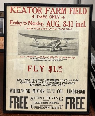 1900s Keator Farms Johnny Upside Down Miller Stunt Flying Poster Framed 14''