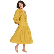 Old Navy Womens Waist-Defined Crinkle-Textured Long-Sleeve Midi Dress