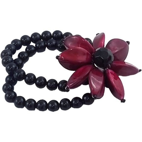 Black Beaded Double Stranded Stretch Bracelet Dee… - image 1