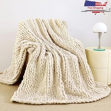 Chunky Cable Knit Chenille Blanket Cozy Throw Durable Handmade Soft Warm Gift US