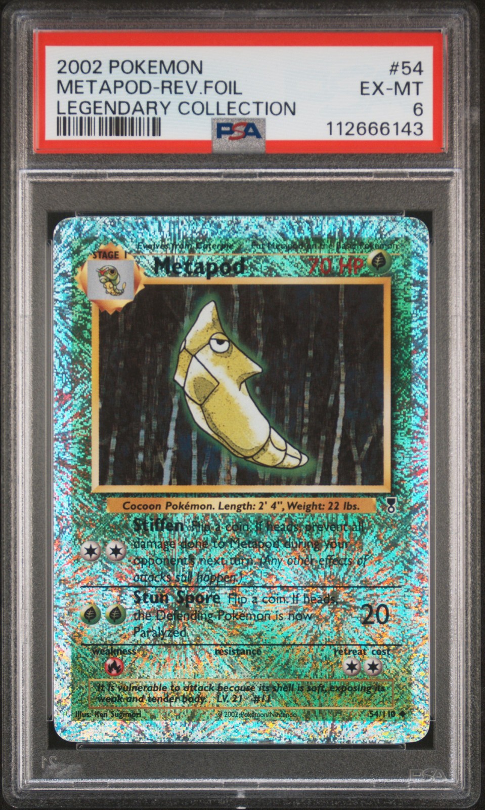 2002 POKEMON LEGENDARY COLLECTION #54 METAPOD-REVERSE FOIL PSA 6 - Main Image