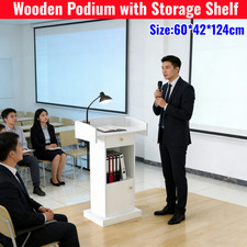Nisorpa Wooden Podium 48.8" Podium Stand Table Lectern Stand w/Storage Shelf UK