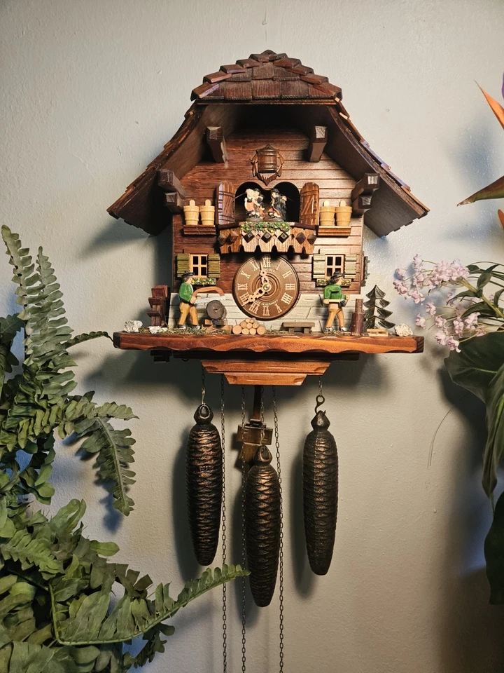 German Animated Woodsmen 8 Day Musical Cuckoo Clock With Dancers / Water Wheel. - Image 2 of 4