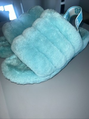 UGG Fluff Yeah Slide Sandals AQUA BLUE PREOWNED WOMENS SIZE 9 No Box