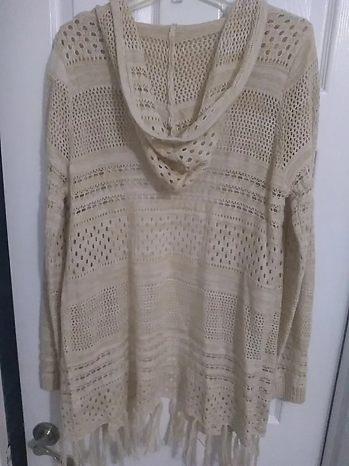 Nuevo-Mujer RUE 21 Beige/Crema Tejido Cárdigan con Flecos Talla: XL  Foto 3 de 4