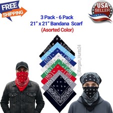 Bandana 100 Polyester Print Double Sided Scarf Head Neck Face Mask Pk of 3-6 