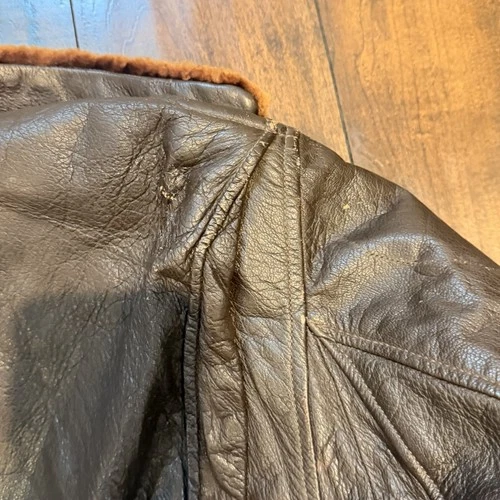 U.S. Military B-3 Brown Leather Bomber Jacket Fur Trim Zip Wool Lined Pockets 42 image 9