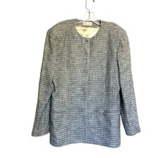 VTG 90s Liz Claiborne Jacket 14 Wool Blend Blazer Beige Patterned Weave Office