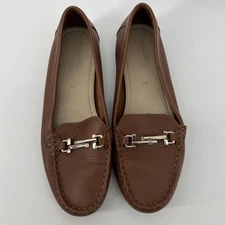 Coach And Four Loafer Flat Shoes Womens Size 9M Brown Slip On Leather Gold