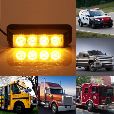 High Power 4 LED 4W Car Grille Strobe Warning Hazard Emergency Flash Light-Amber