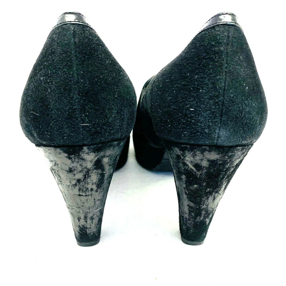 Stuart Weitzman Womens Black Suede Pumps Distressed Heels size 7.5 Narrow - Image 4 of 4