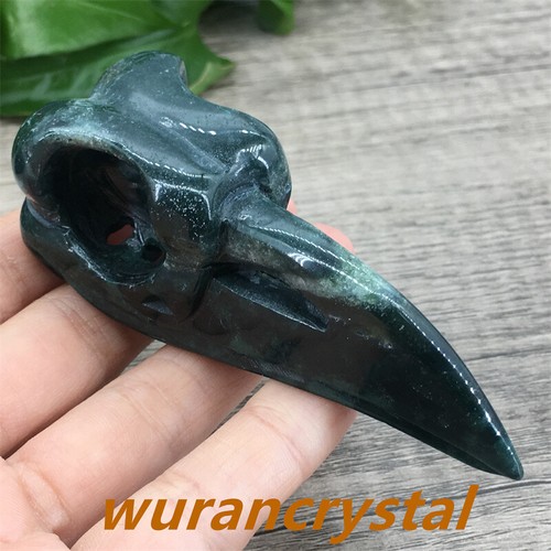 3"Natural Aquatic agate quartz crystal carved raven skull point Halloween Scene - Picture 12 of 13