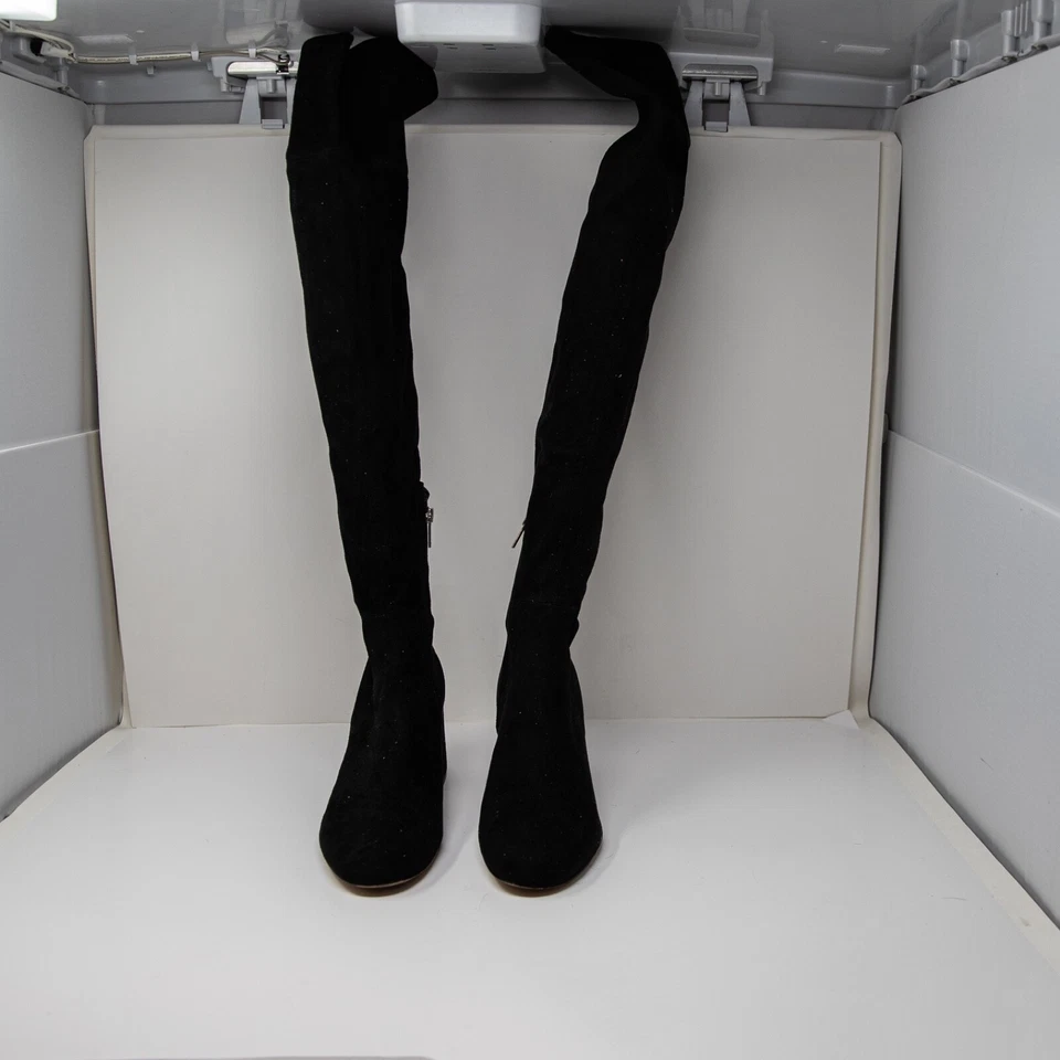 Marc Fisher Gamuza Sobre la Rodilla Bloque Tacón Alto Punta Redonda Botas Zapatos Negro 10 Foto 2 de 4