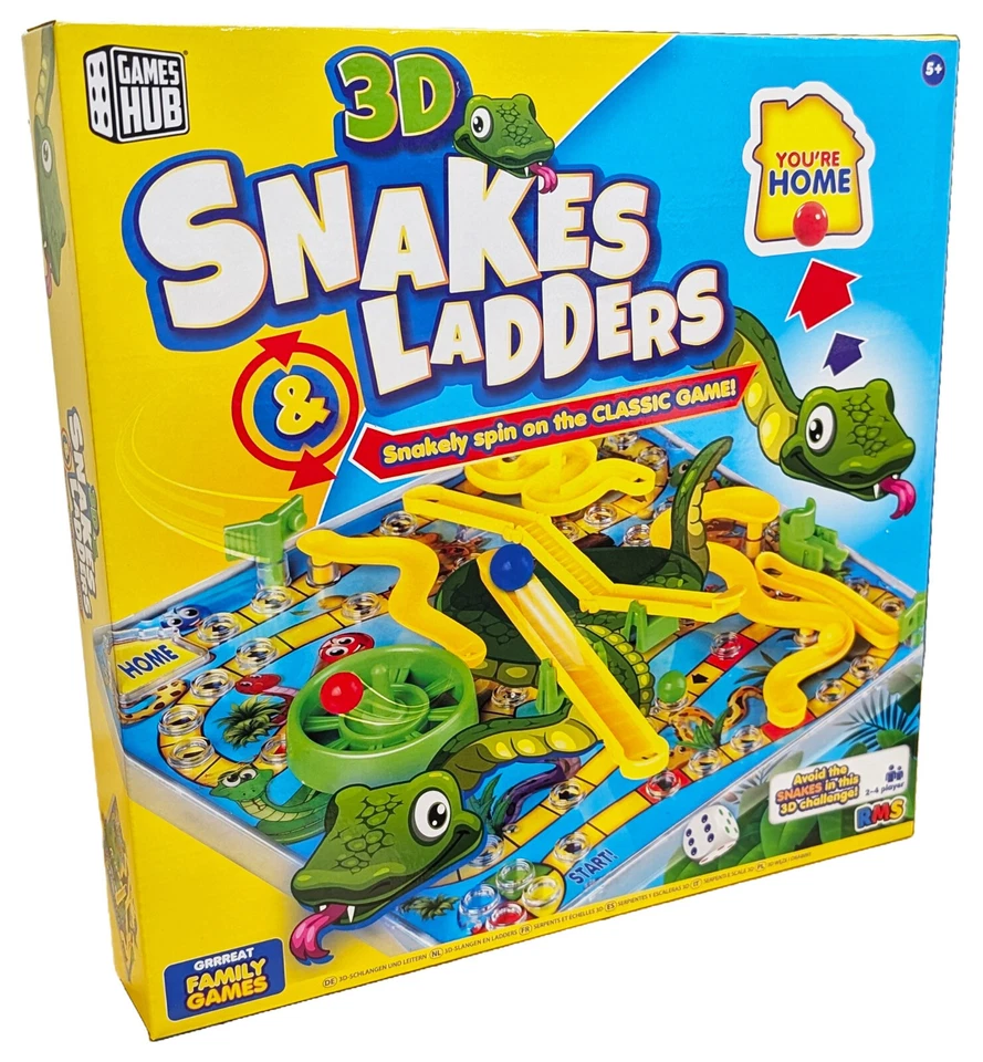 3D Snakes and Ladders Kids Childrens Board Game & Pieces Traditional Family Toy - Image 3 of 4