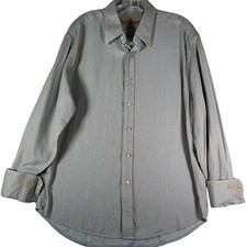 Robert Graham Shirt Mens XL Blue Geo Embroidered Flip Cuff Long Sleeve Casual