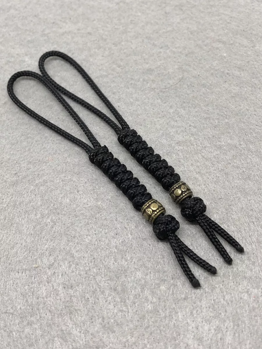 95 Paracord Micro Knife Lanyard 2pk, Black Cord Snake Knot With Metal Bead