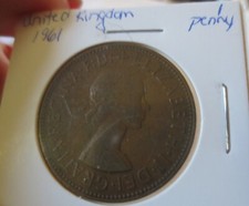 1961 Great Britain 1 One Penny Queen Elizabeth II Large Cent World Coin